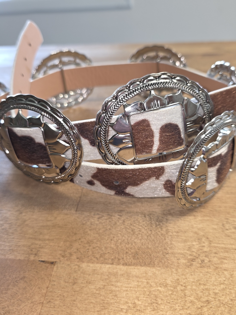 Haute Hippie Silver-Tone Western Concho Belt with Cowhide Accents - Picture 3 of 7